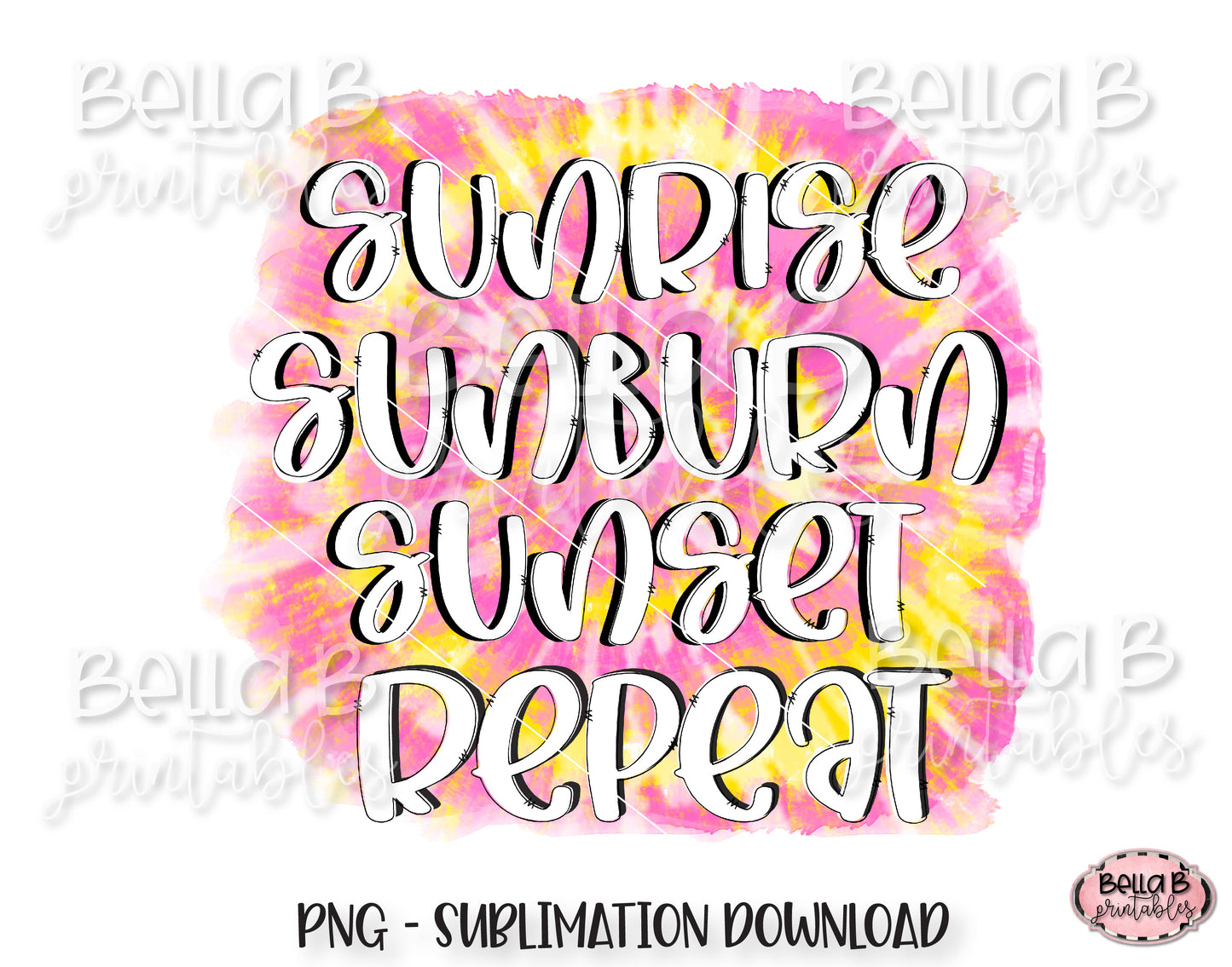 Sunrise Sunburn Sunset Repeat Sublimation Design, Summer Design