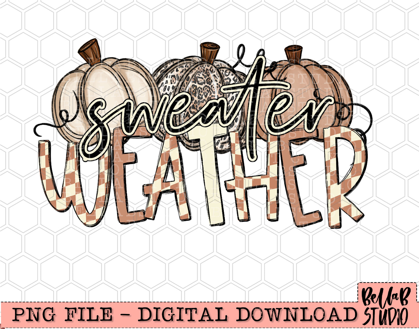 Sweater Weather Checkered Neutral Pumpkins PNG Design