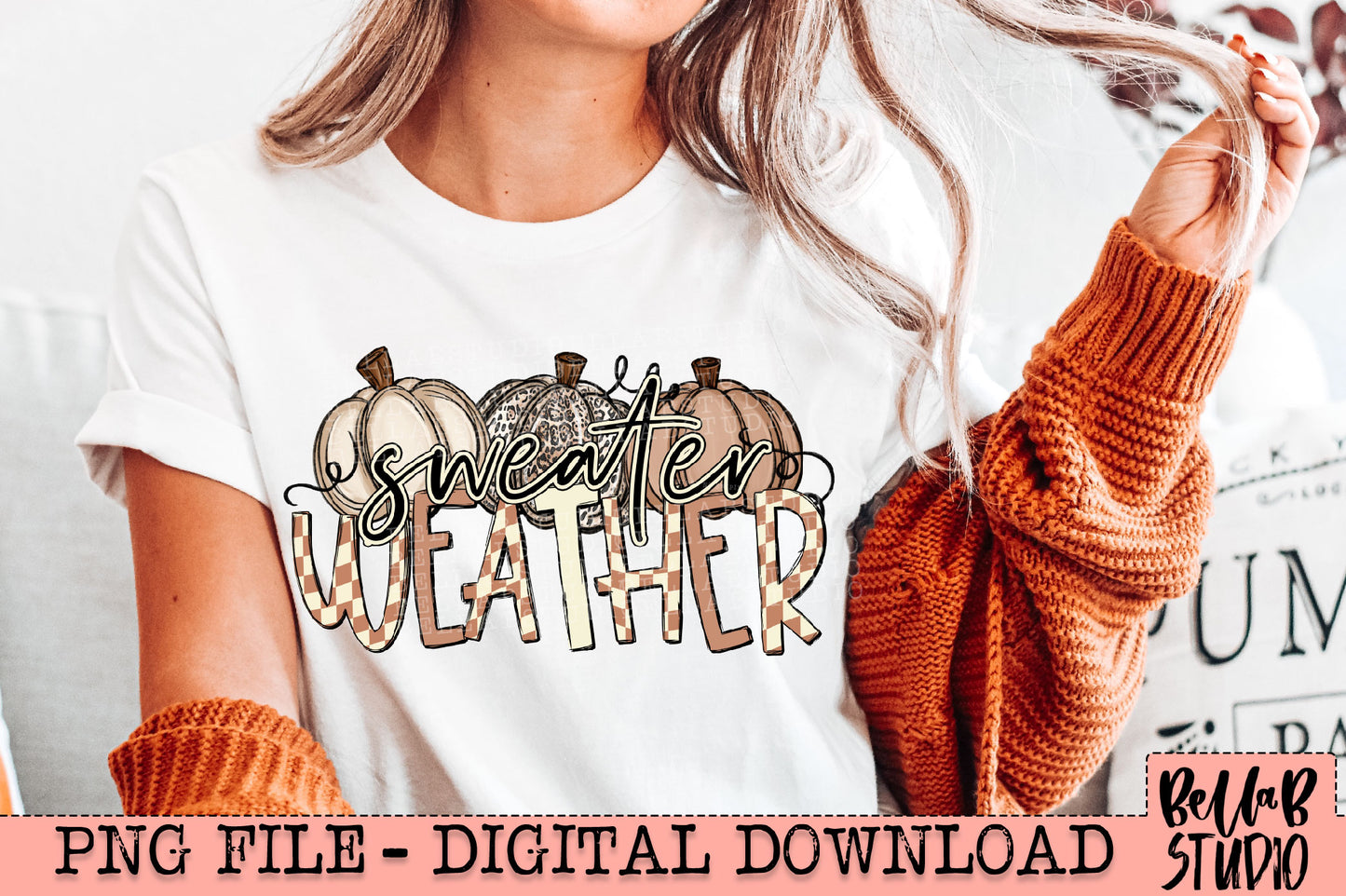 Sweater Weather Checkered Neutral Pumpkins PNG Design
