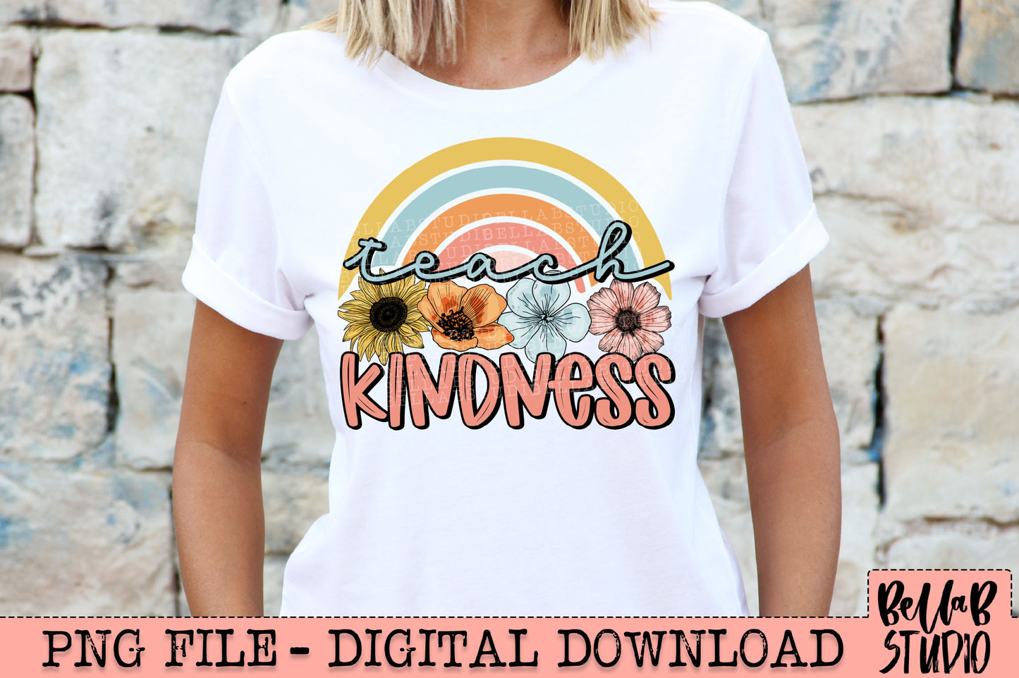 Teach Kindness Floral Rainbow PNG Design