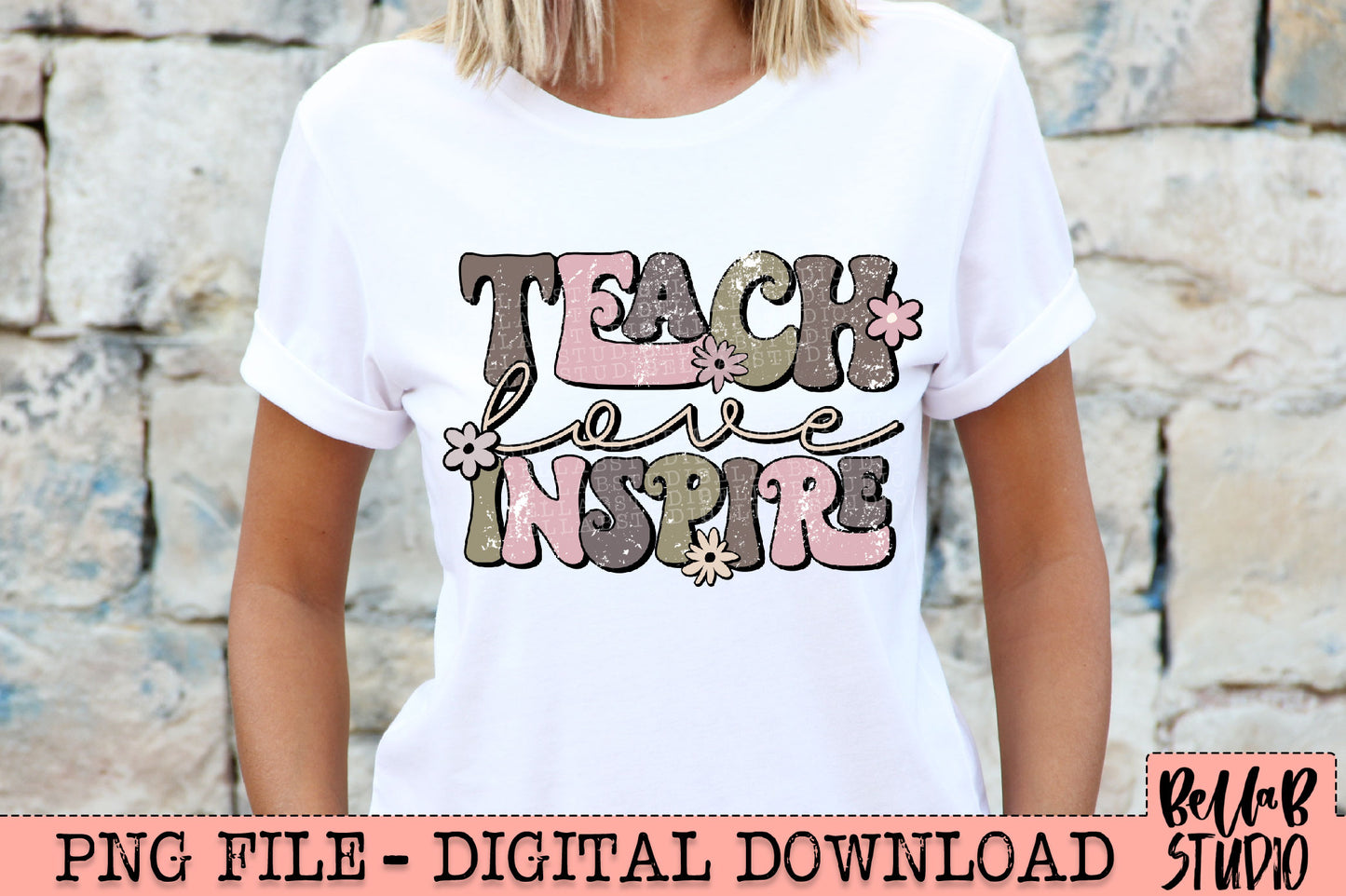 Boho Retro Teach Love Inspire PNG Design