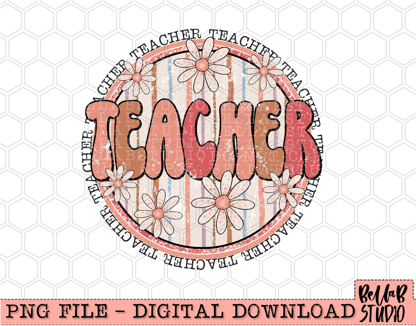 Boho Retro Daisies Teacher PNG Design
