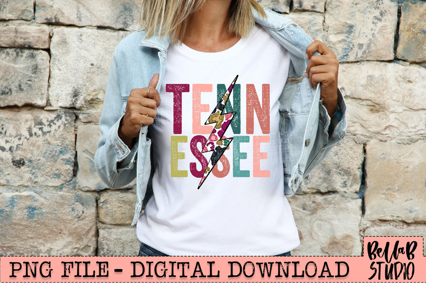 TENNESSEE Bright Leopard Bolt Sublimation Design