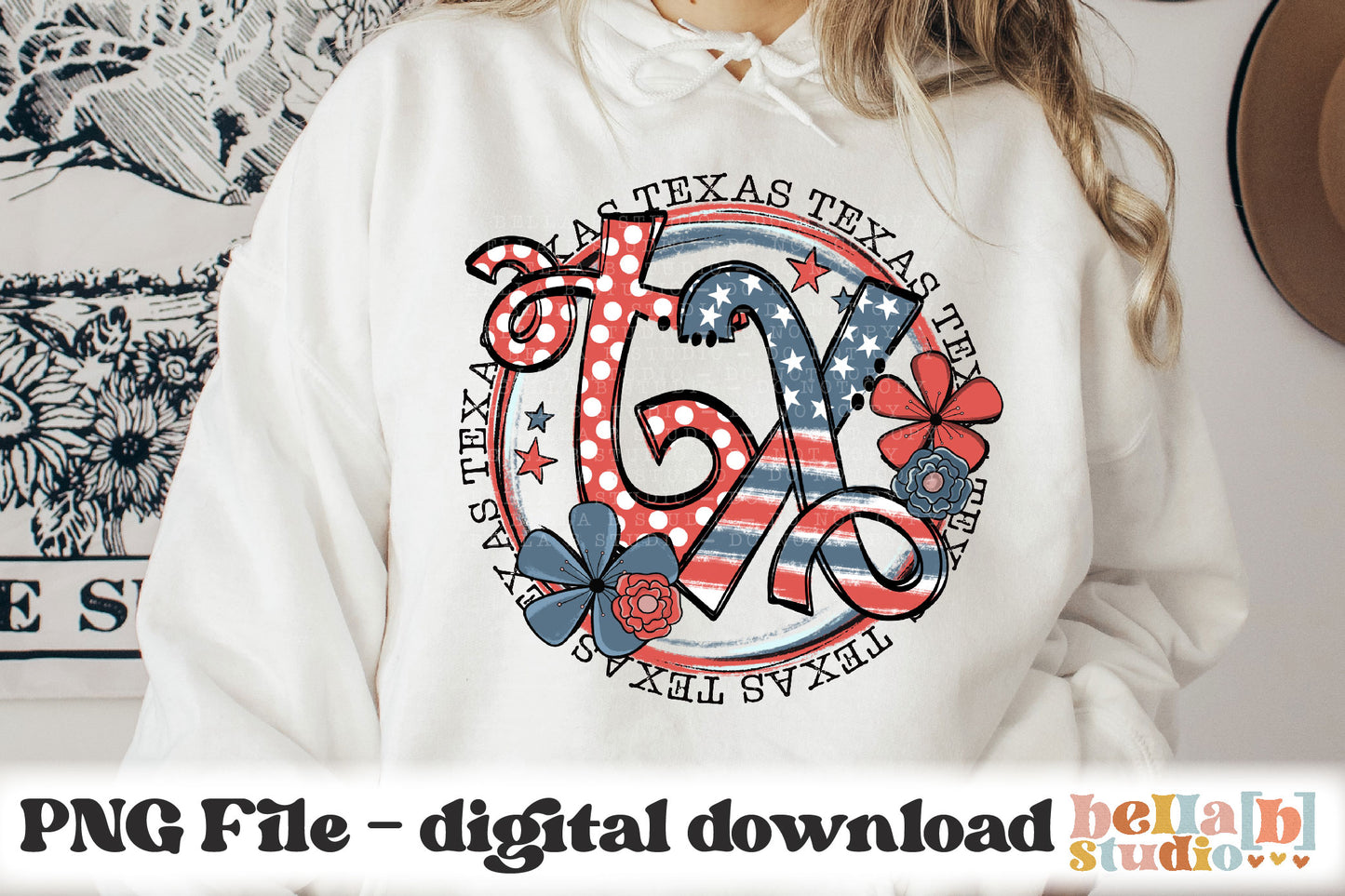 Texas Retro Flowers PNG Design
