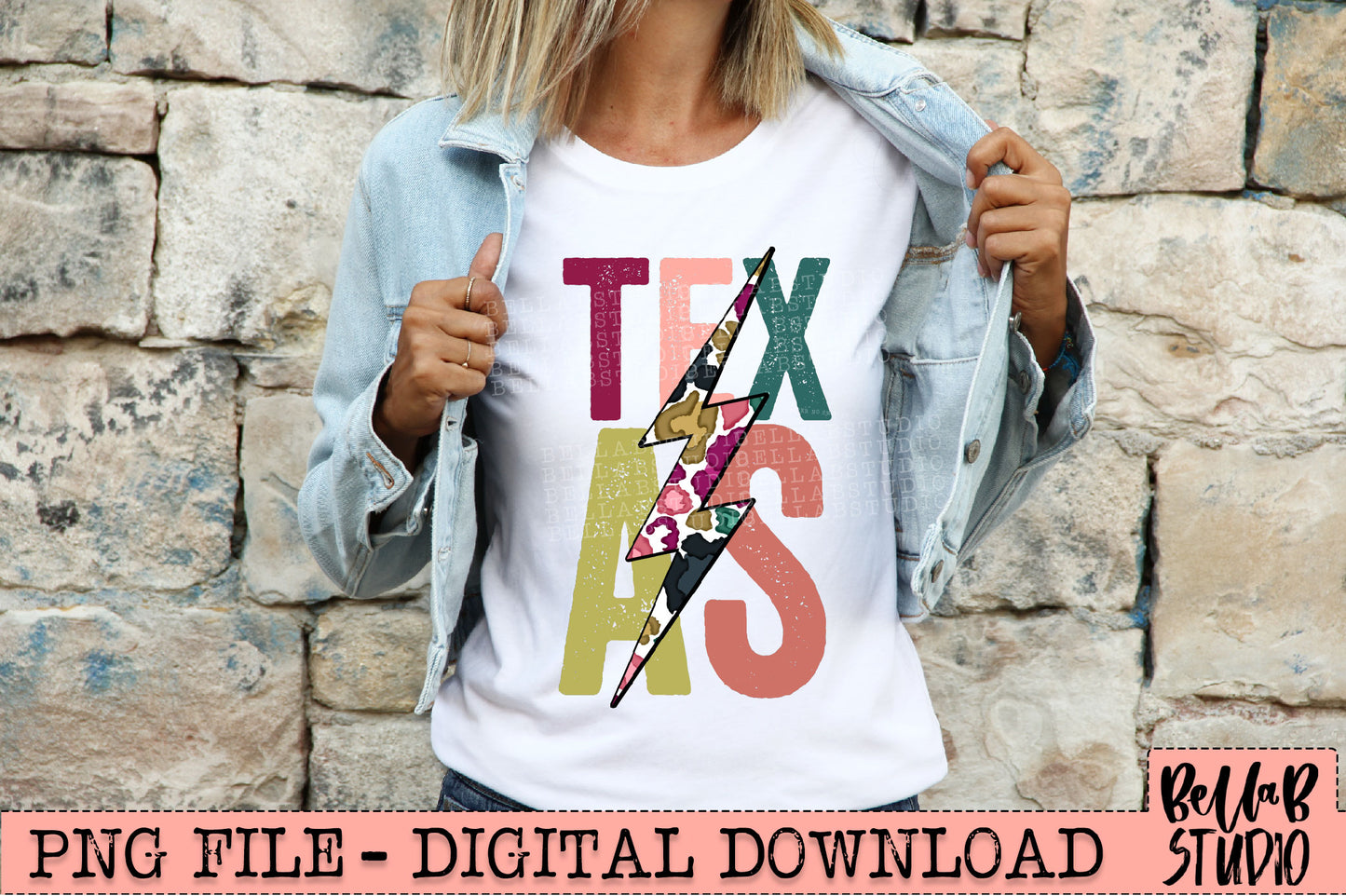 TEXAS Bright Leopard Bolt Sublimation Design