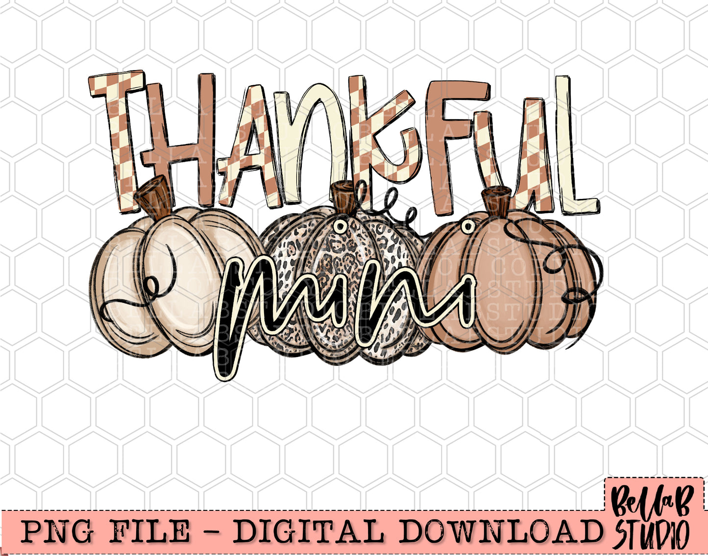 Thankful Mini Checkered Neutral Pumpkins PNG Design