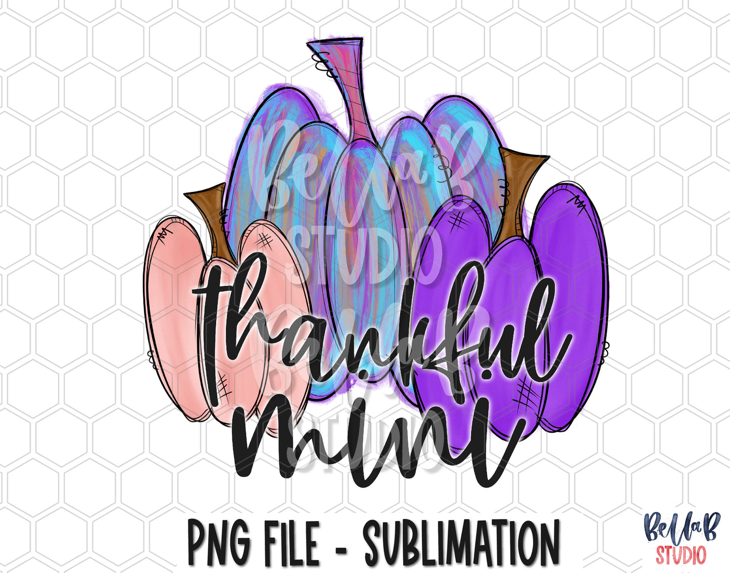 Thankful Mini Whimsical Painted Pumpkins Sublimation Design