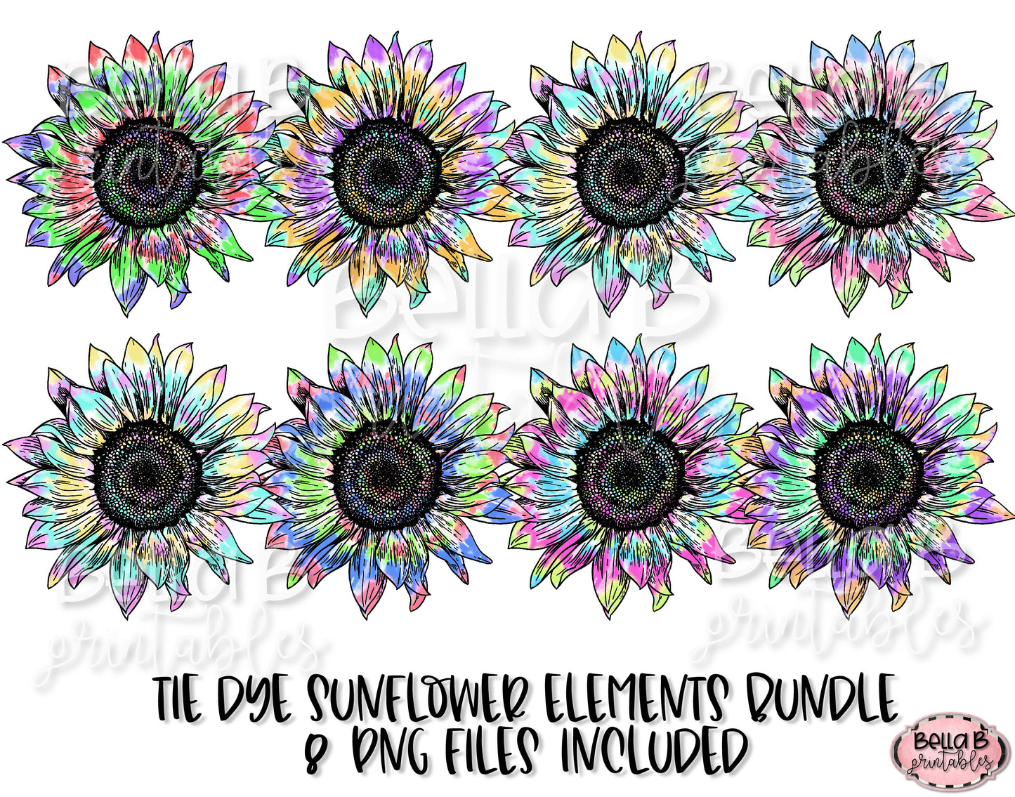 Tie Dye Sunflower Sublimation Elements Bundle