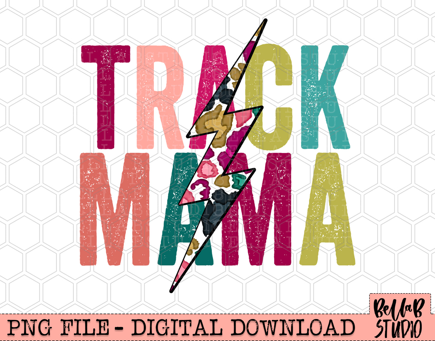 TRACK MAMA Bright Leopard Bolt Sublimation Design
