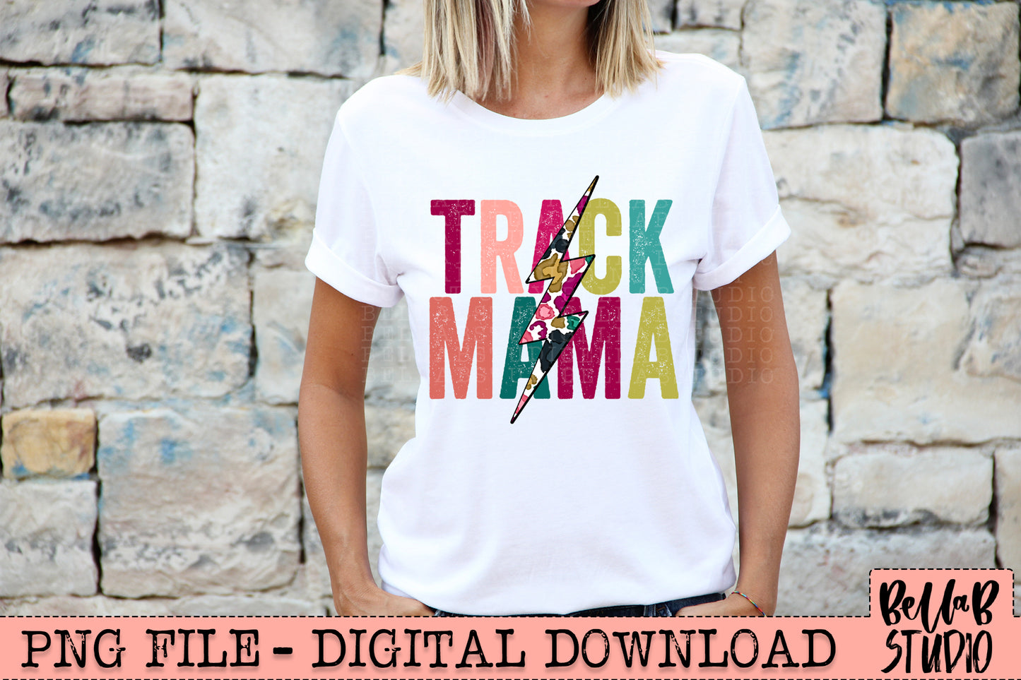 TRACK MAMA Bright Leopard Bolt Sublimation Design