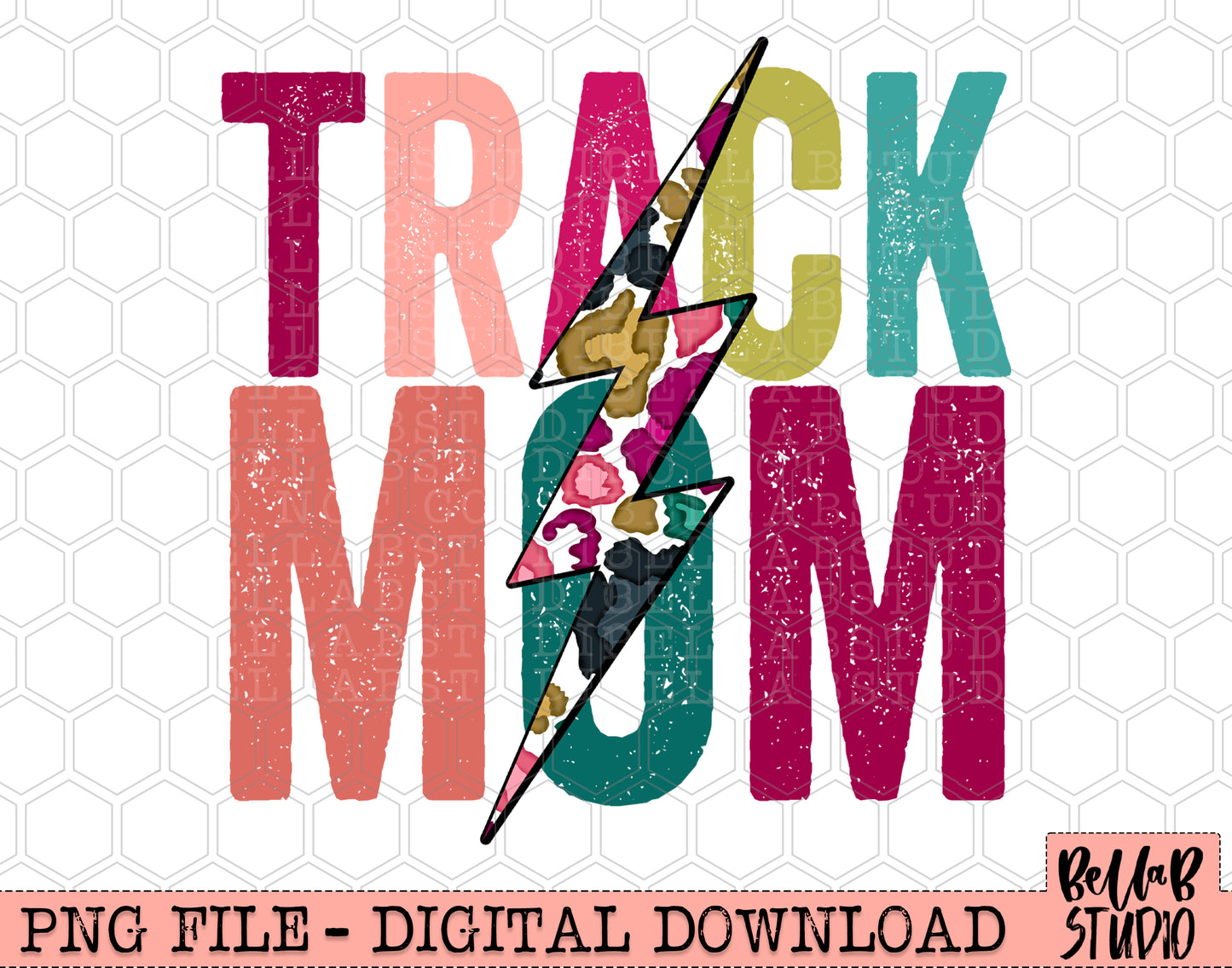 TRACK MOM Bright Leopard Bolt Sublimation Design
