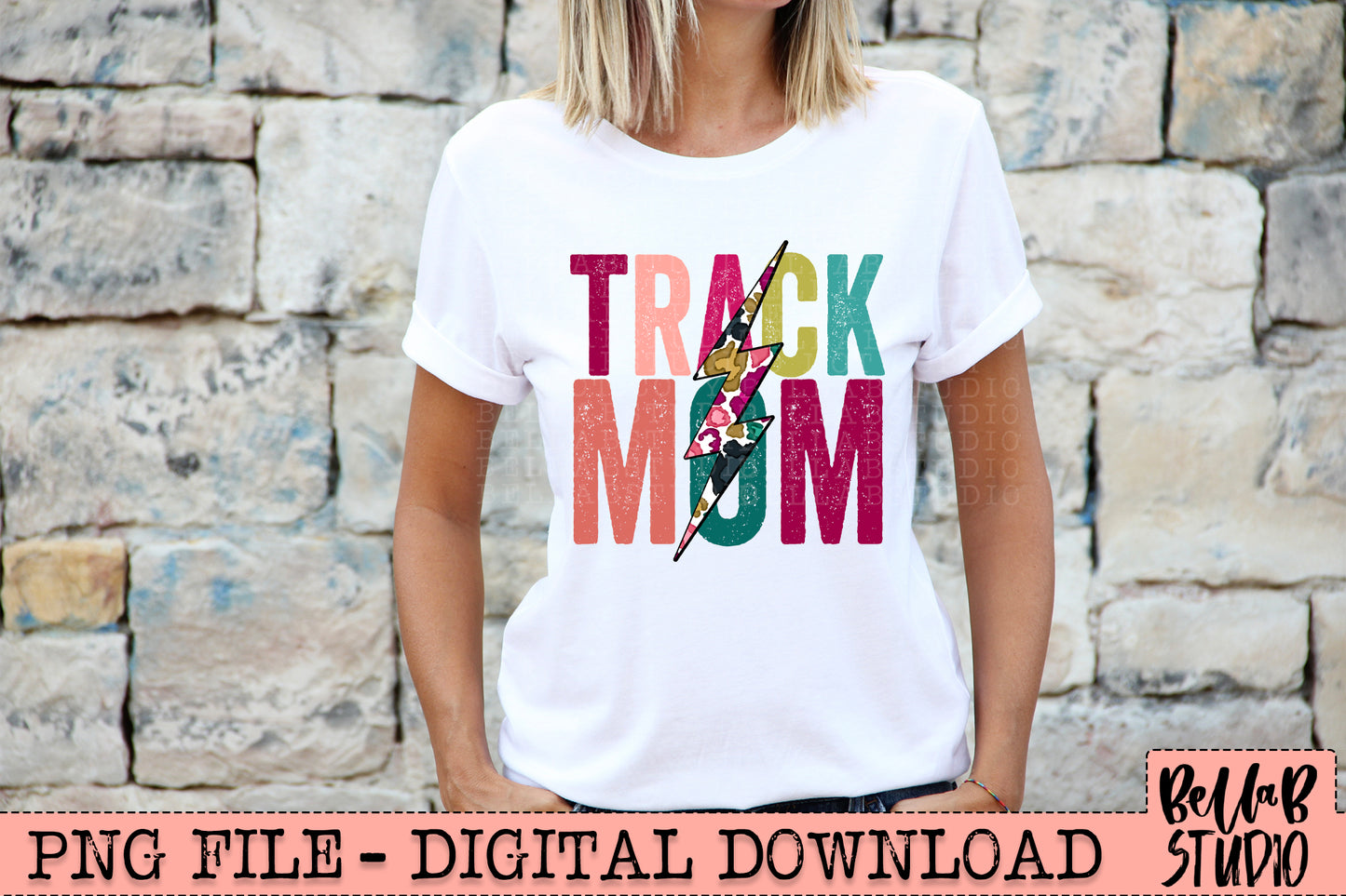 TRACK MOM Bright Leopard Bolt Sublimation Design