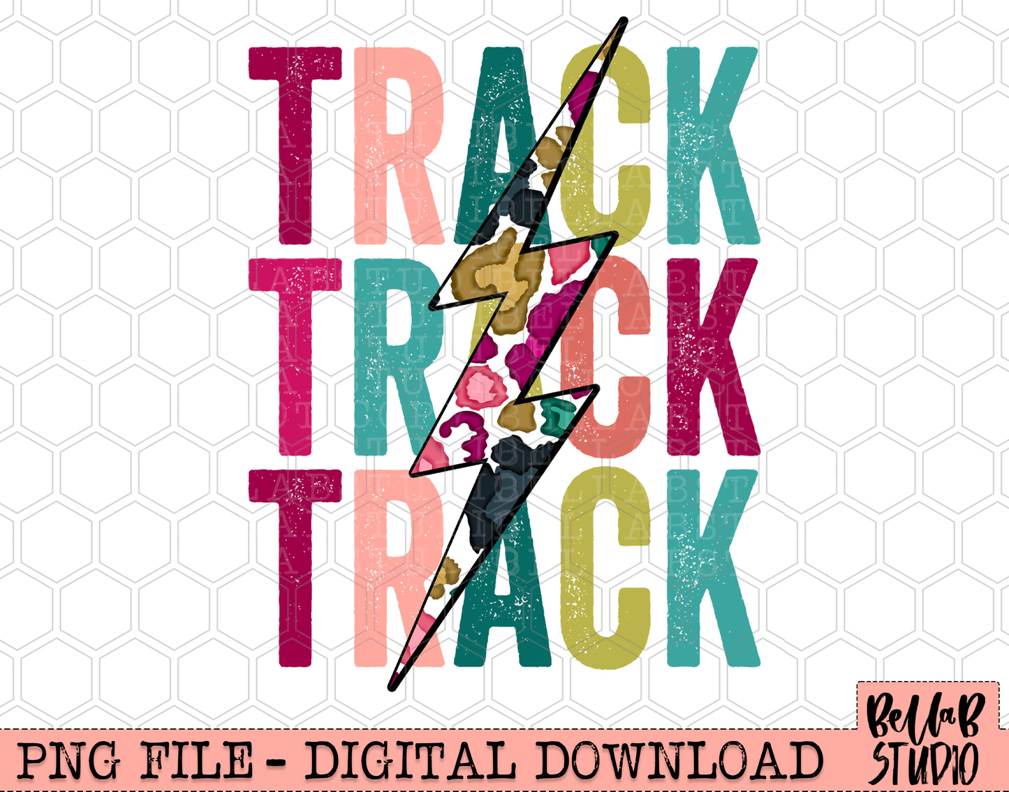 TRACK Bright Leopard Bolt Sublimation Design