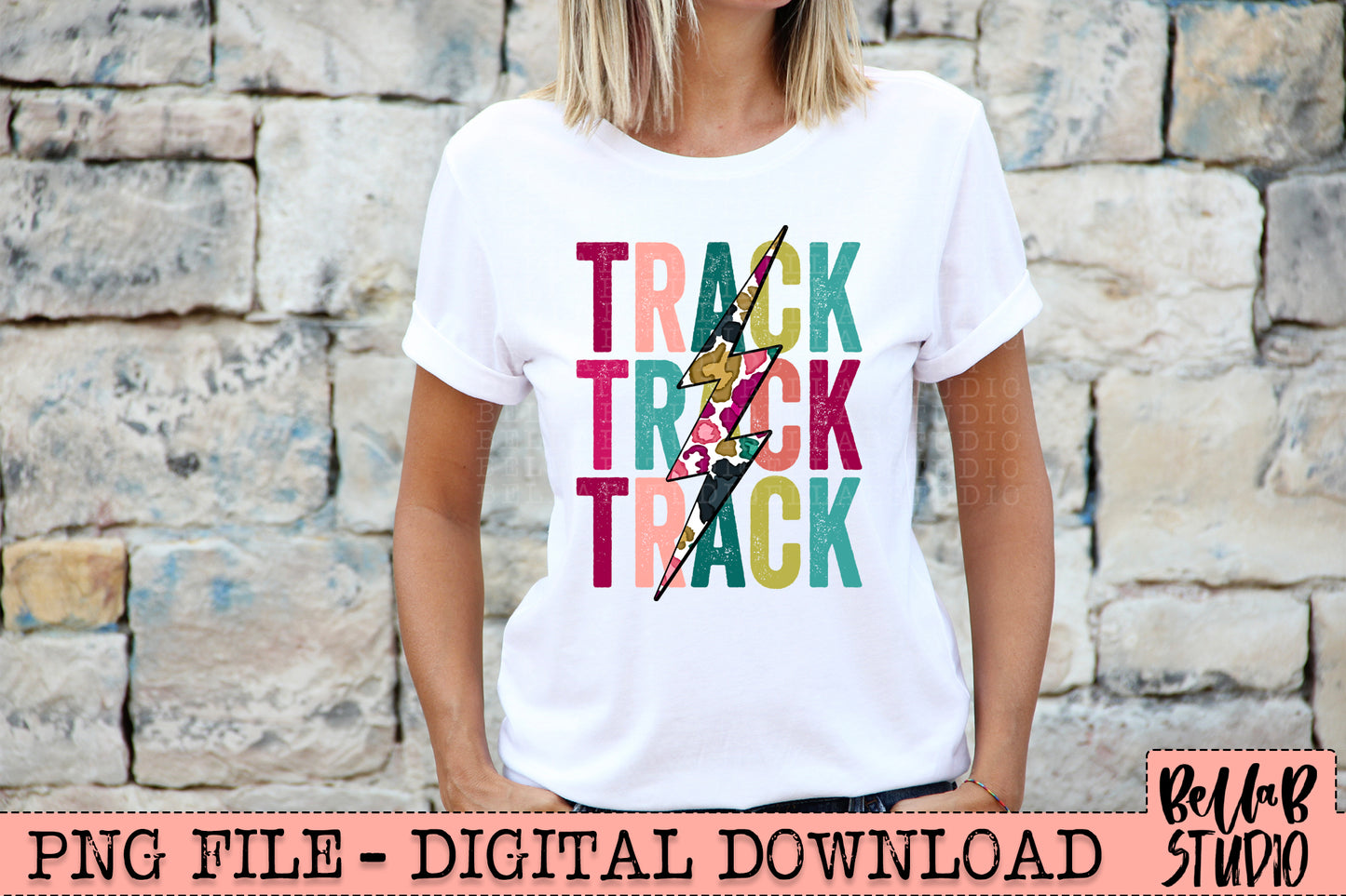 TRACK Bright Leopard Bolt Sublimation Design