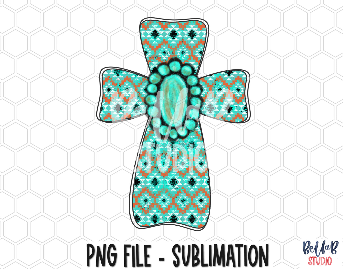 Tribal Cross With Turquoise Gem Sublimation Design