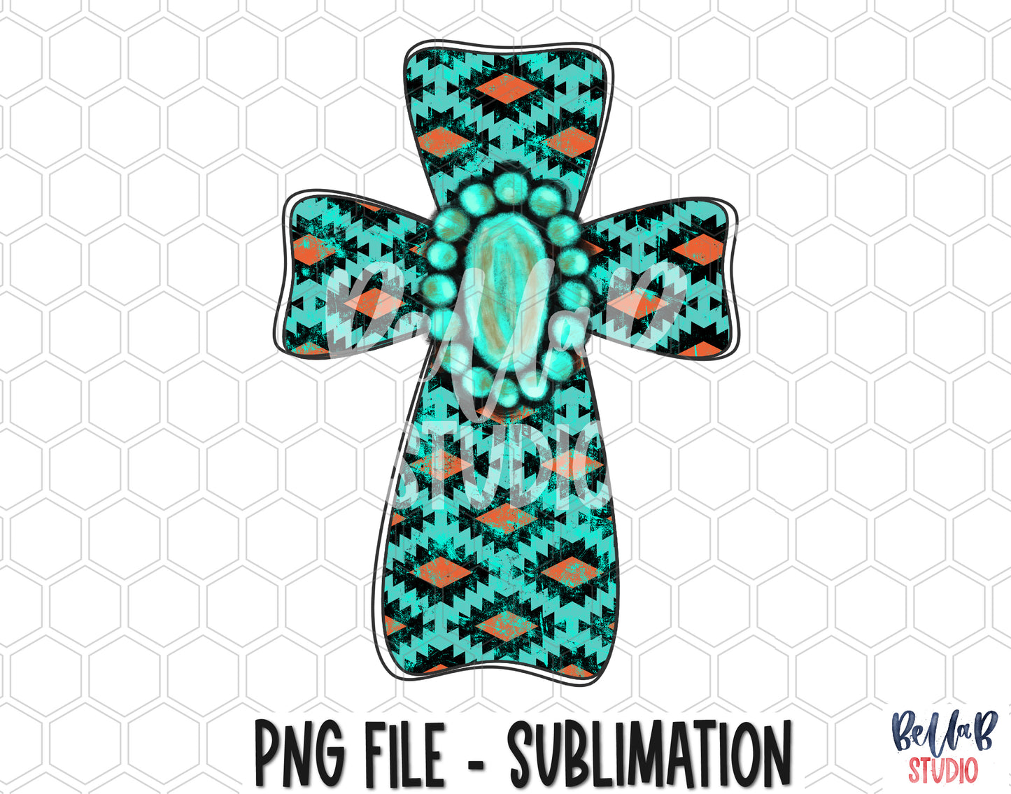 Tribal Cross With Turquoise Gem Sublimation Design