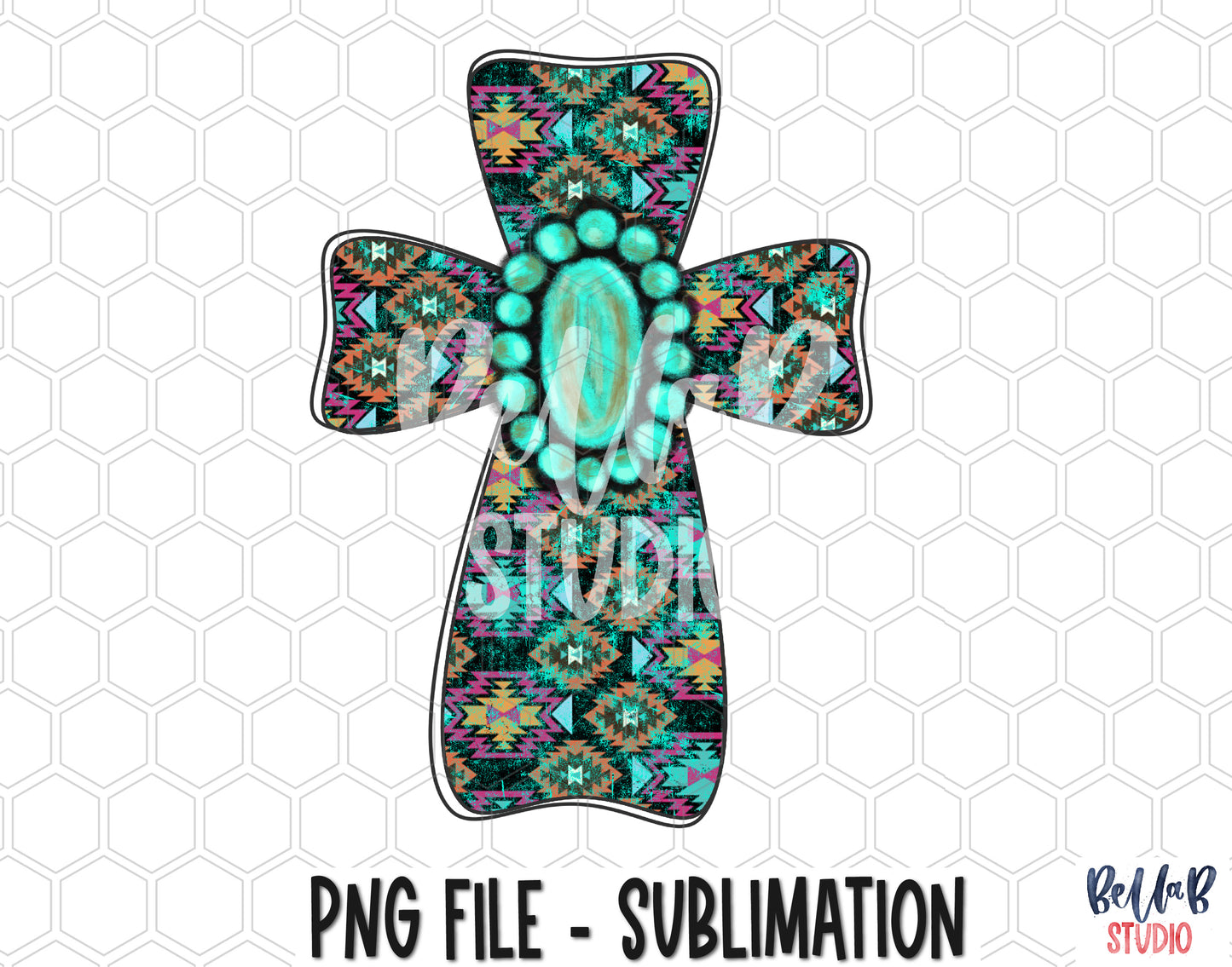 Tribal Cross With Turquoise Gem Sublimation Design