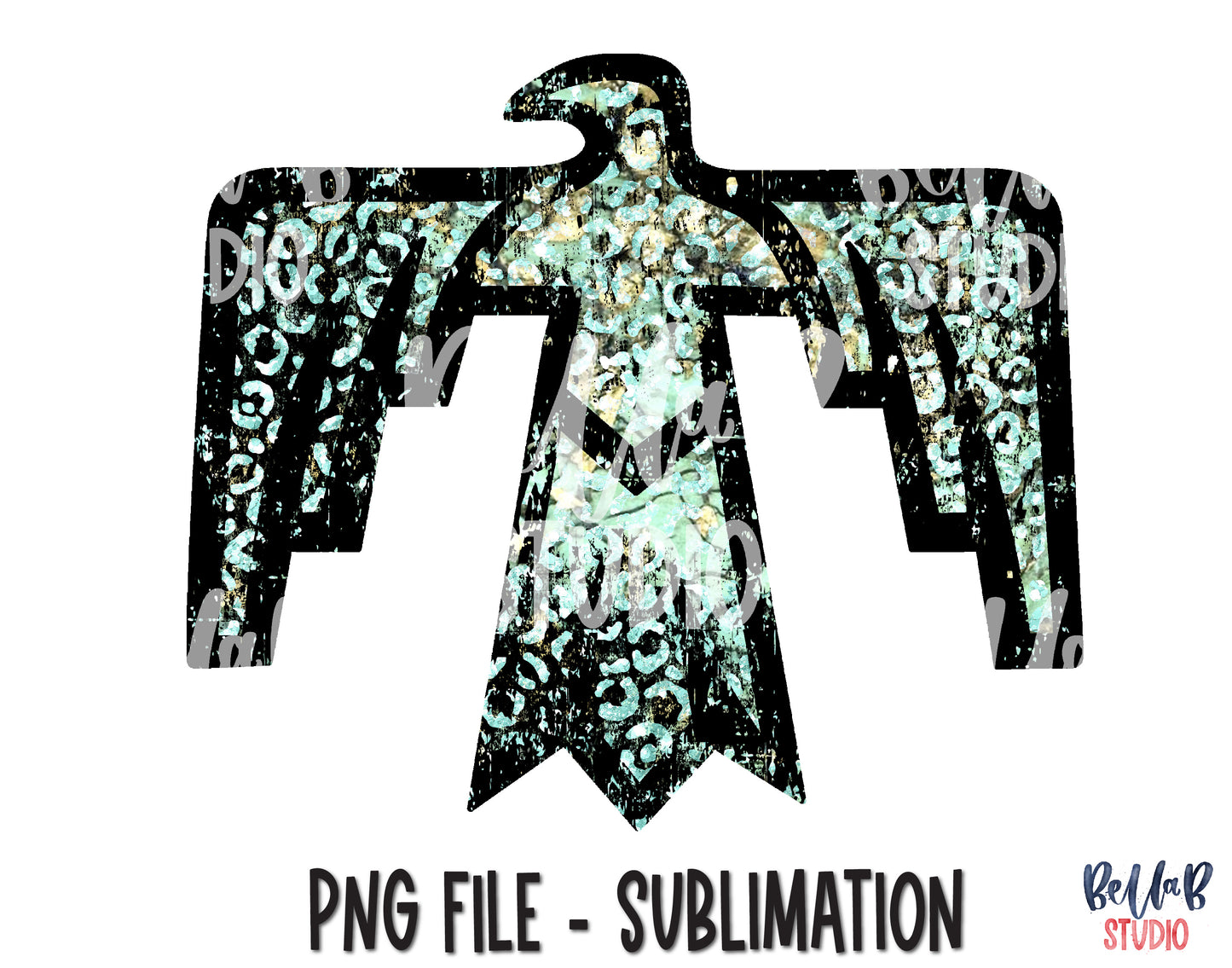 Turquoise Leopard Tribal Thunderbird Sublimation Design