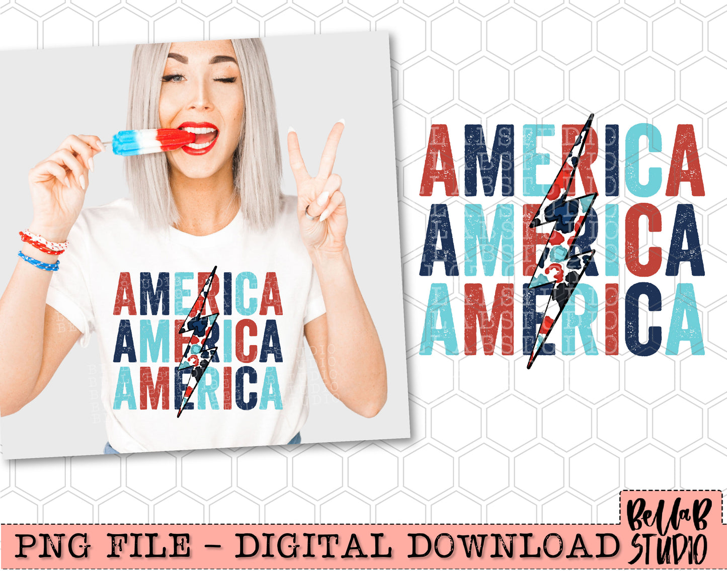 America Leopard Bolt Stack PNG Design