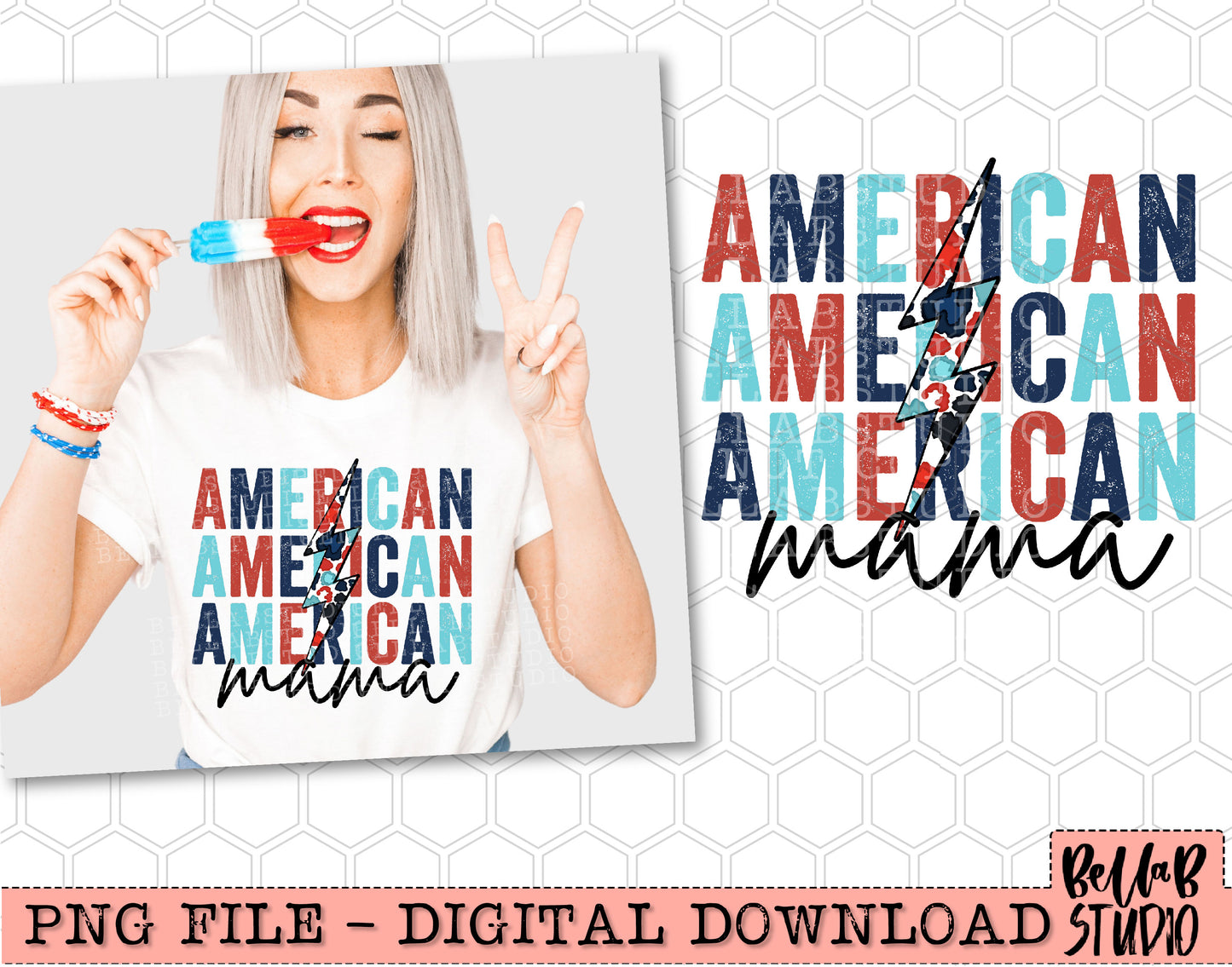 American Mama Leopard Bolt Stack PNG Design