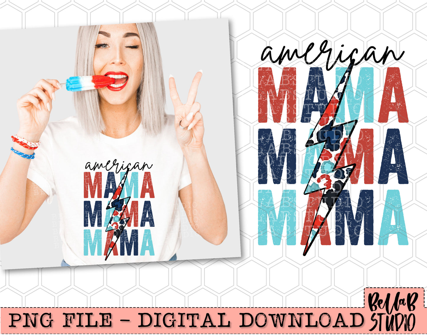 American Mama Leopard Bolt Stack PNG Design