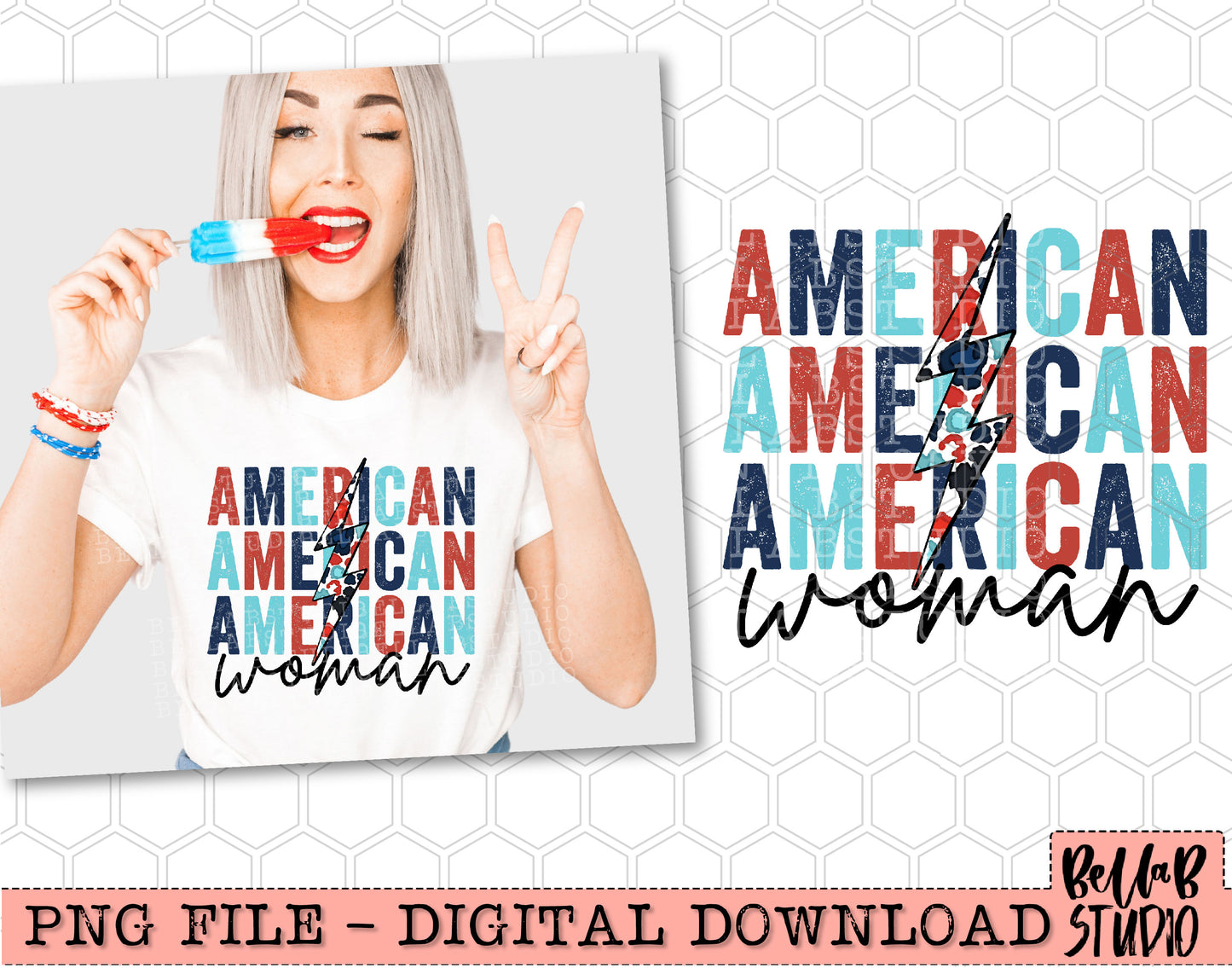 American Woman Leopard Bolt Stack PNG Design