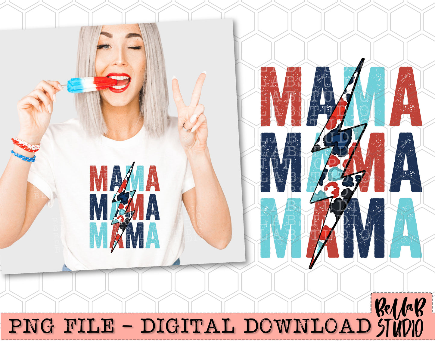 Mama Patriotic Leopard Bolt Stack PNG Design