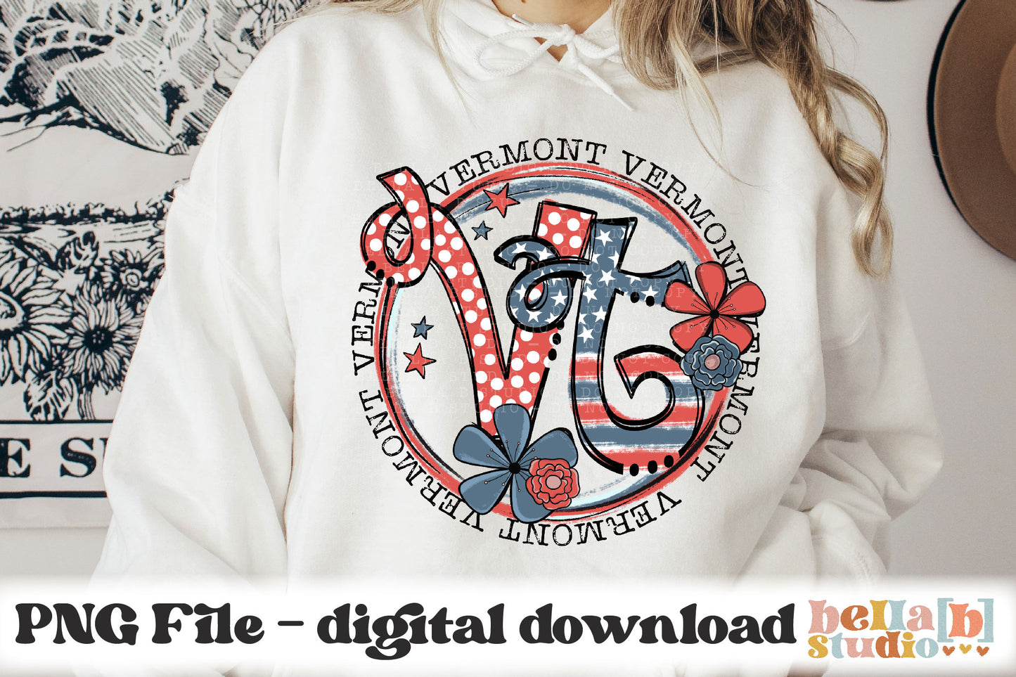 Vermont Retro Flowers PNG Design