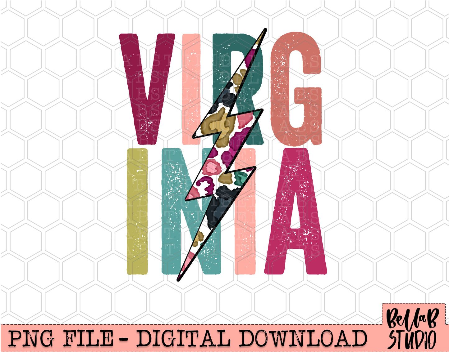 VIRGINIA Bright Leopard Bolt Sublimation Design