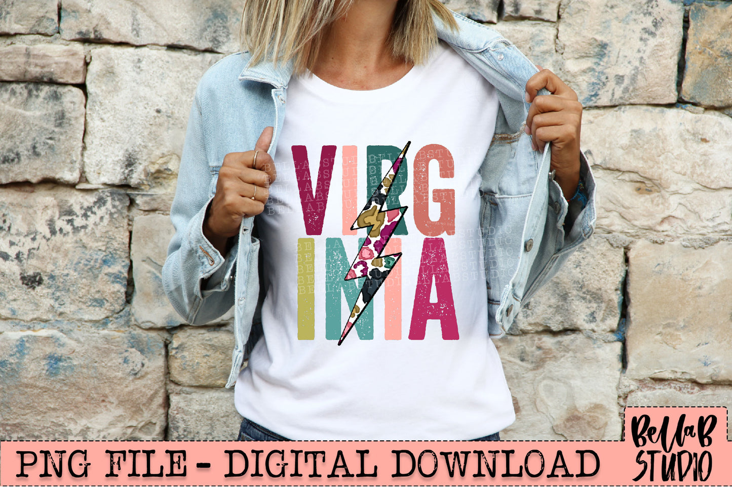 VIRGINIA Bright Leopard Bolt Sublimation Design