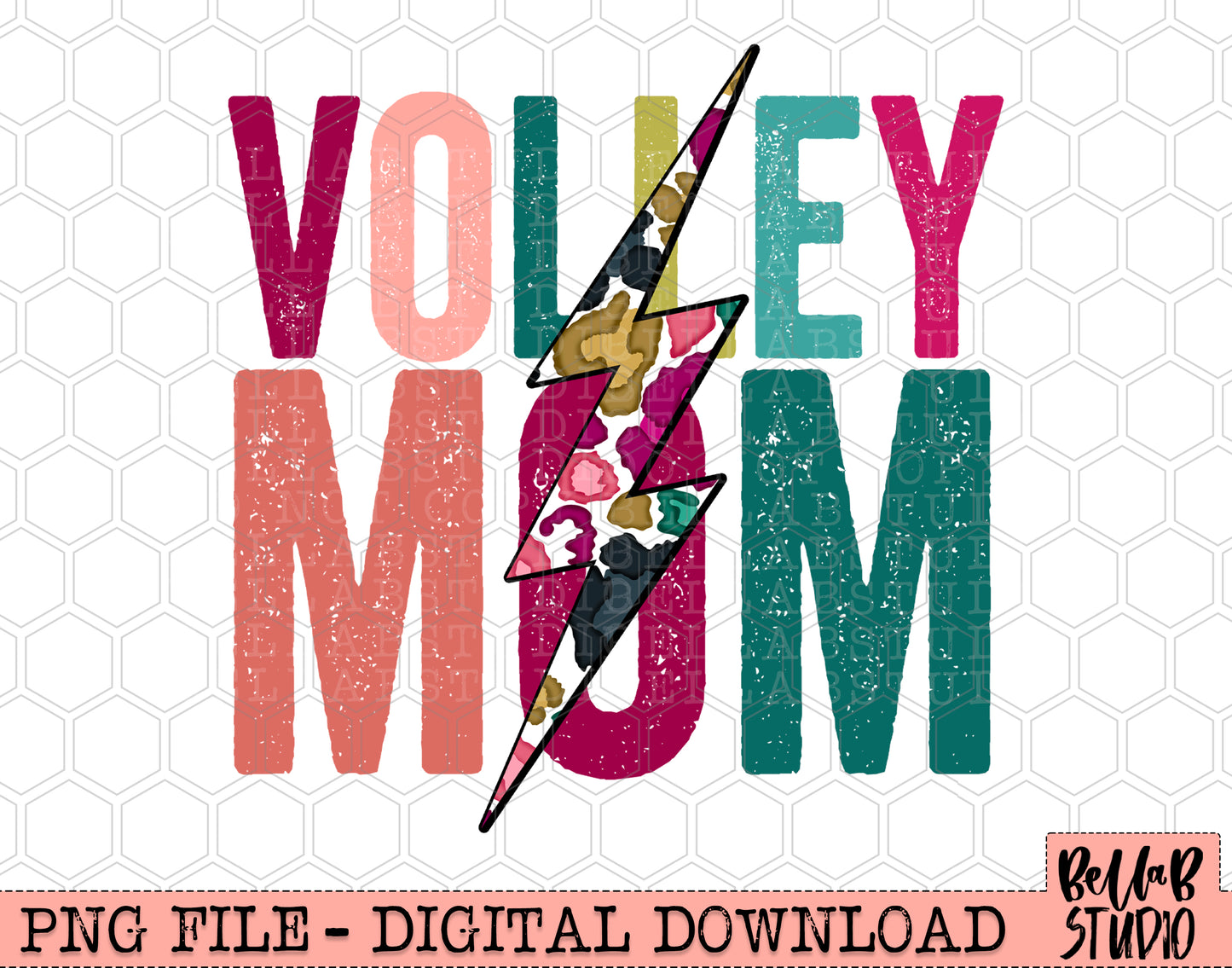 VOLLEY MOM Bright Leopard Bolt Sublimation Design