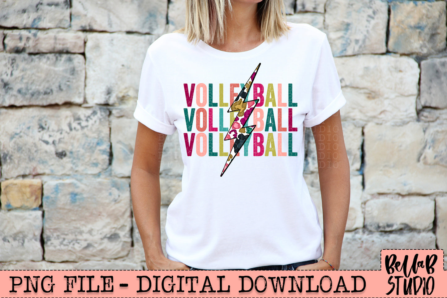 VOLLEYBALL Bright Leopard Bolt Sublimation Design