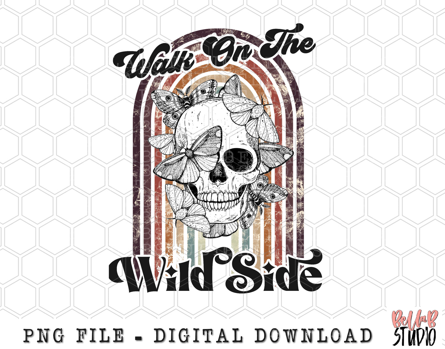 Walk On The Wild Side Skull With Butterflies PNG Sublimation Design