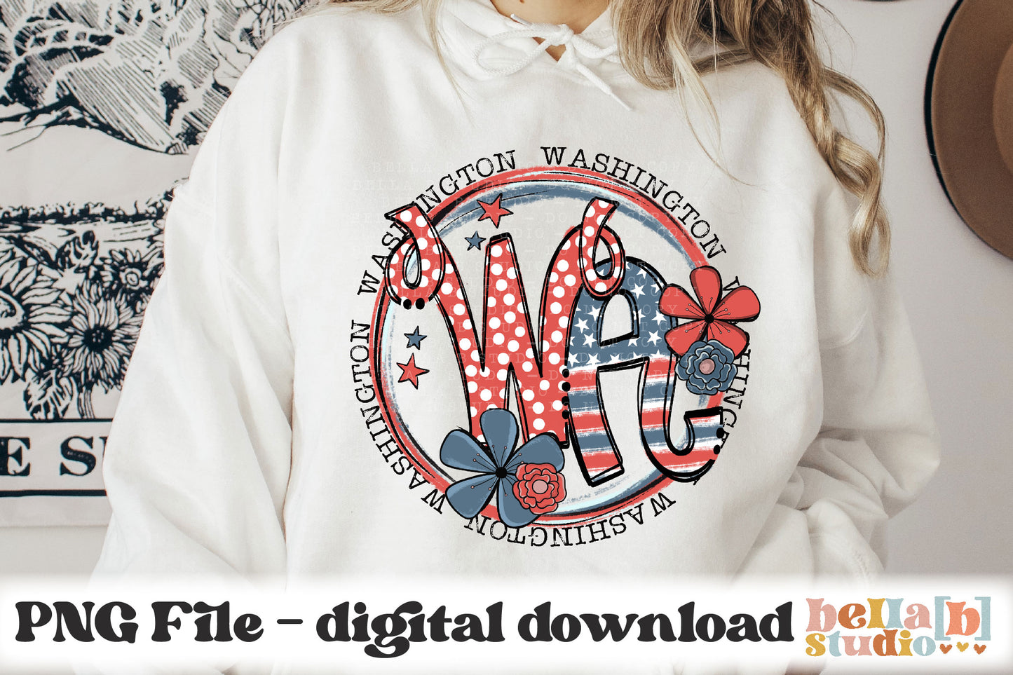 Washington Retro Flowers PNG Design