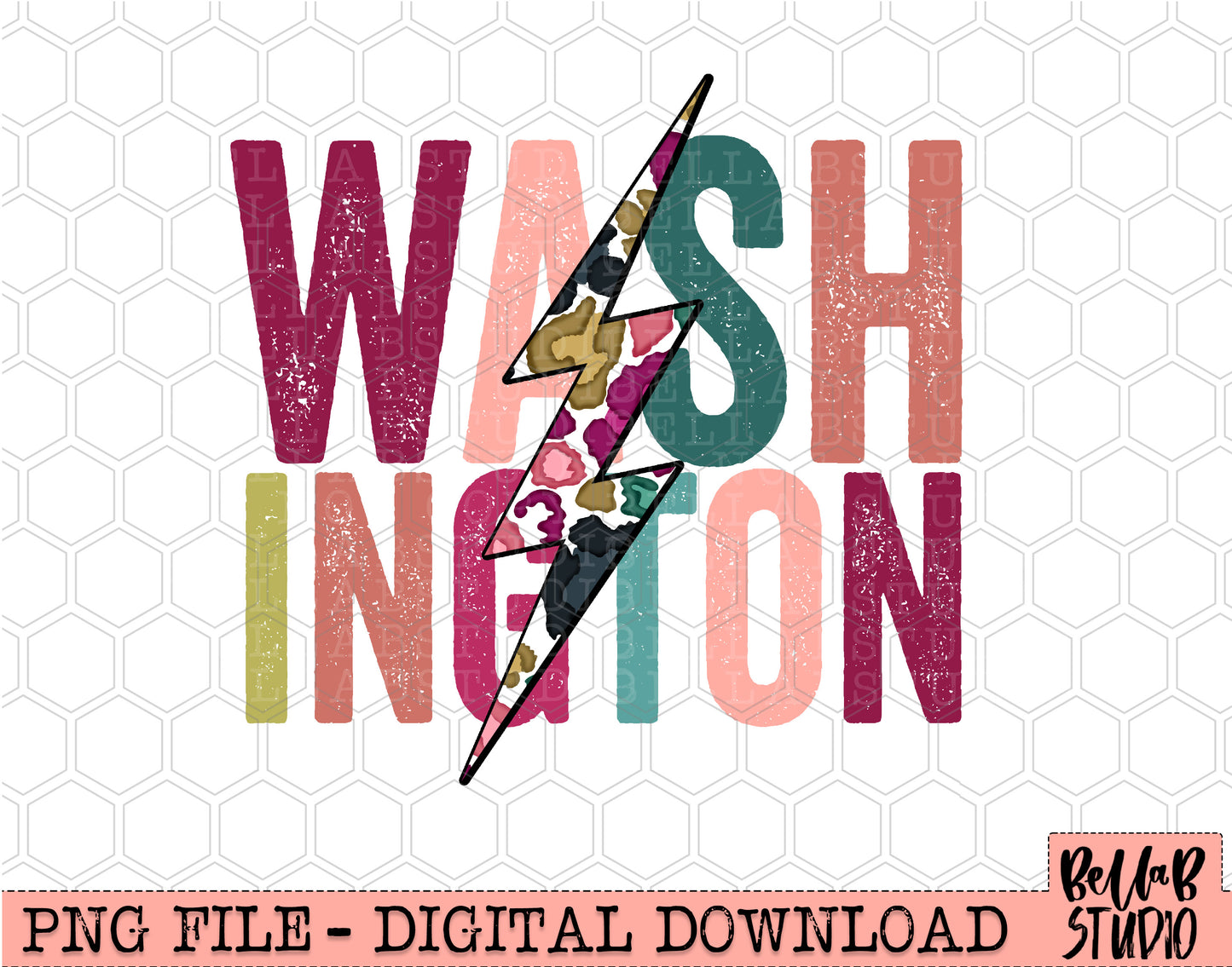 WASHINGTON Bright Leopard Bolt Sublimation Design