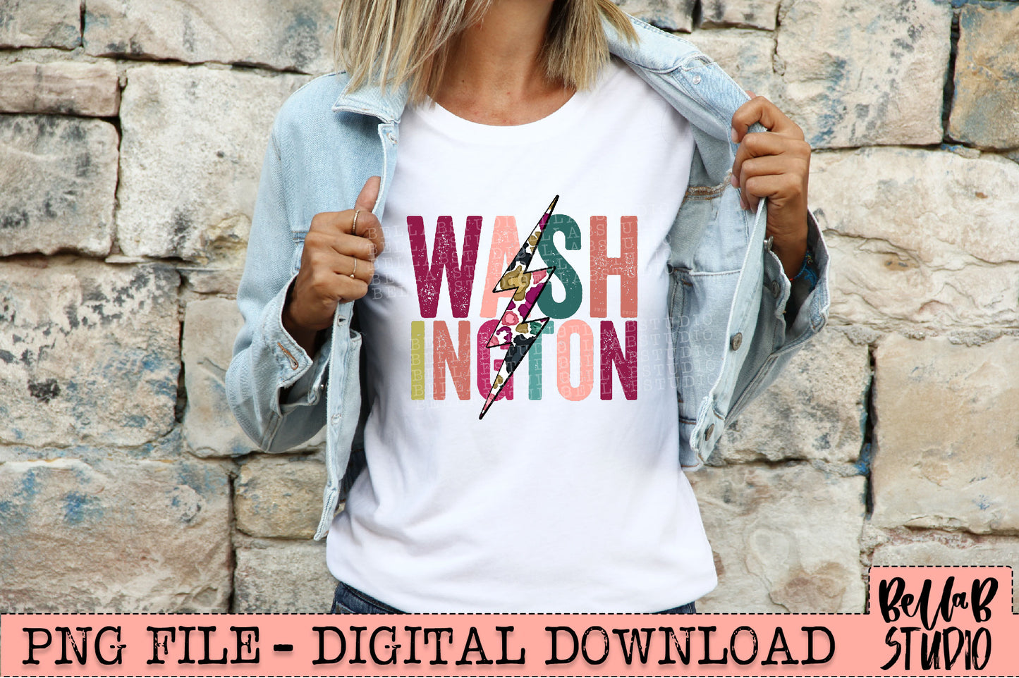 WASHINGTON Bright Leopard Bolt Sublimation Design