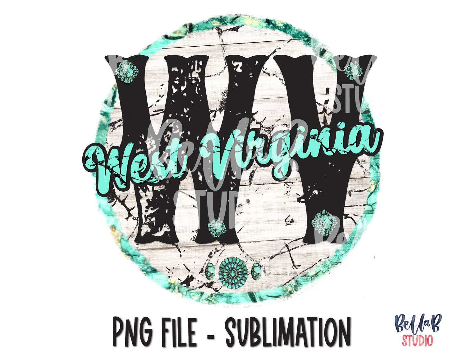 West Virginia Turquoise Sublimation Design