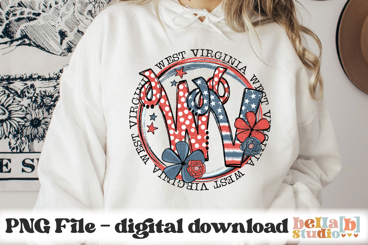 West Virginia Retro Flowers PNG Design