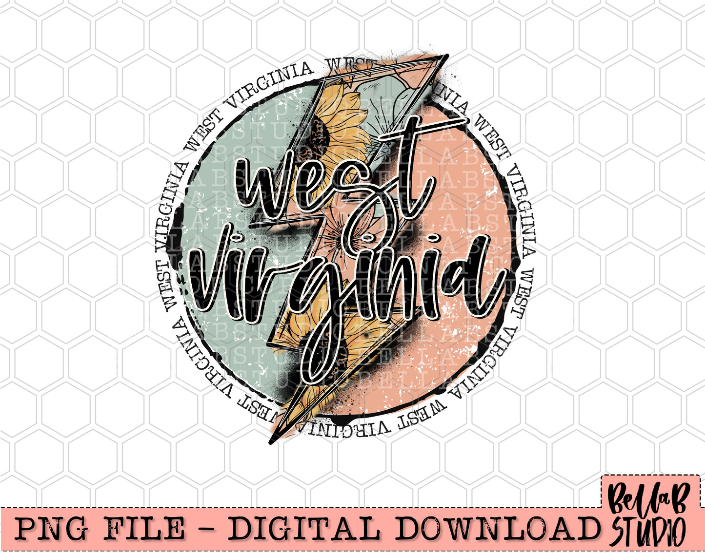 WEST VIRGINIA Sunflower Bolt PNG Design