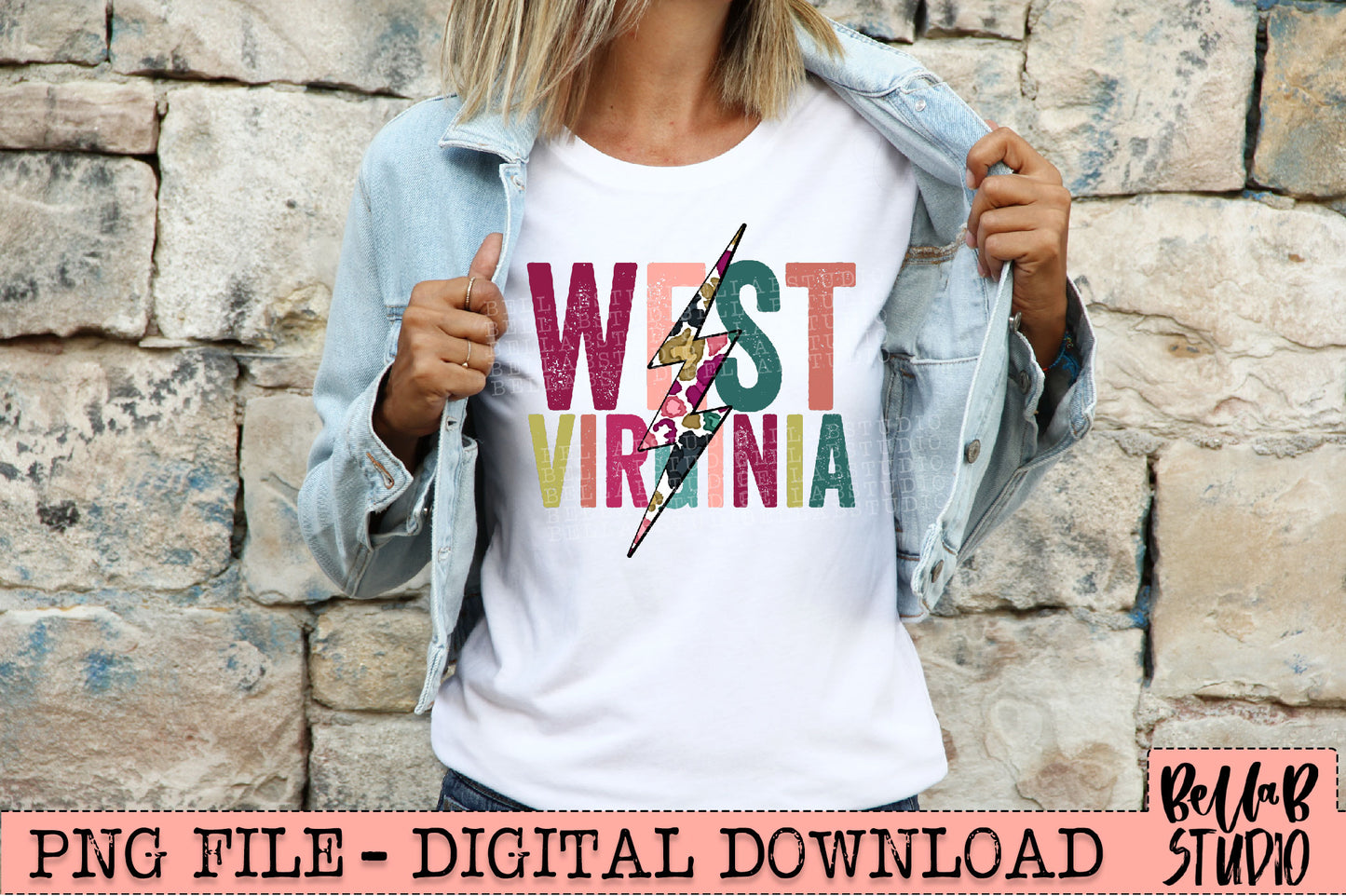 WEST VIRGINIA Bright Leopard Bolt Sublimation Design