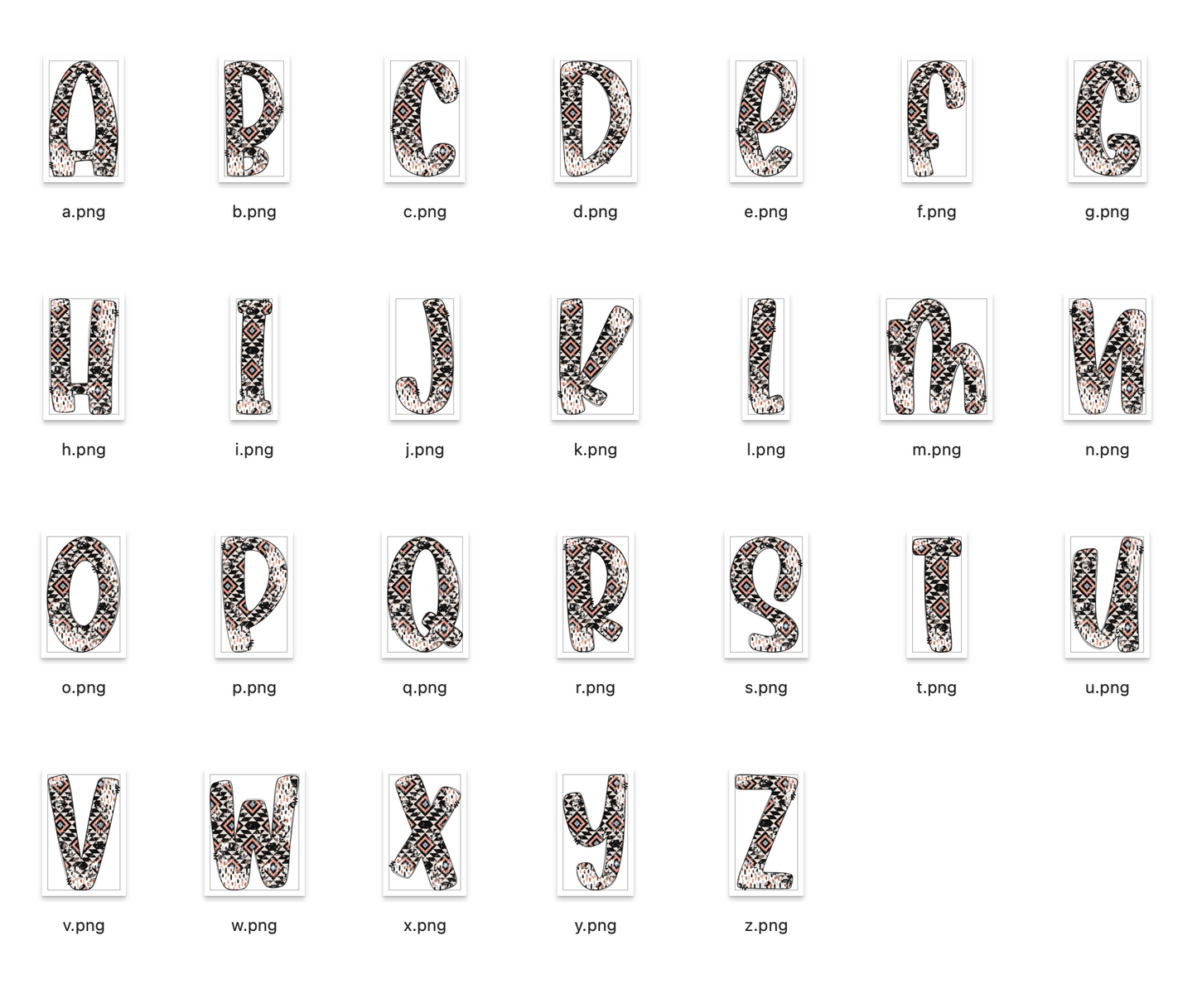 Western Aztec Doodle Alpha Set