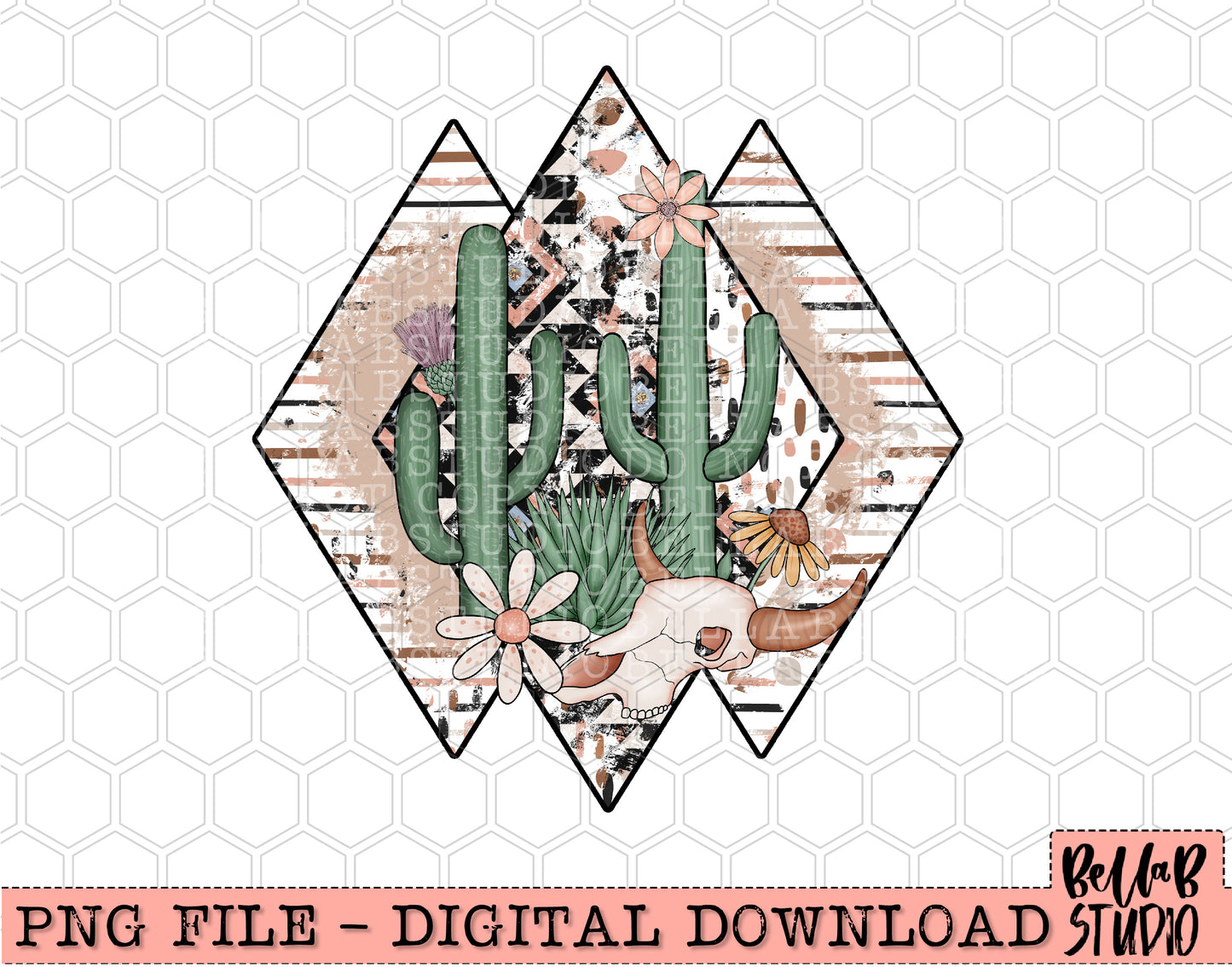 Western Cactus Diamonds PNG Sublimation Design