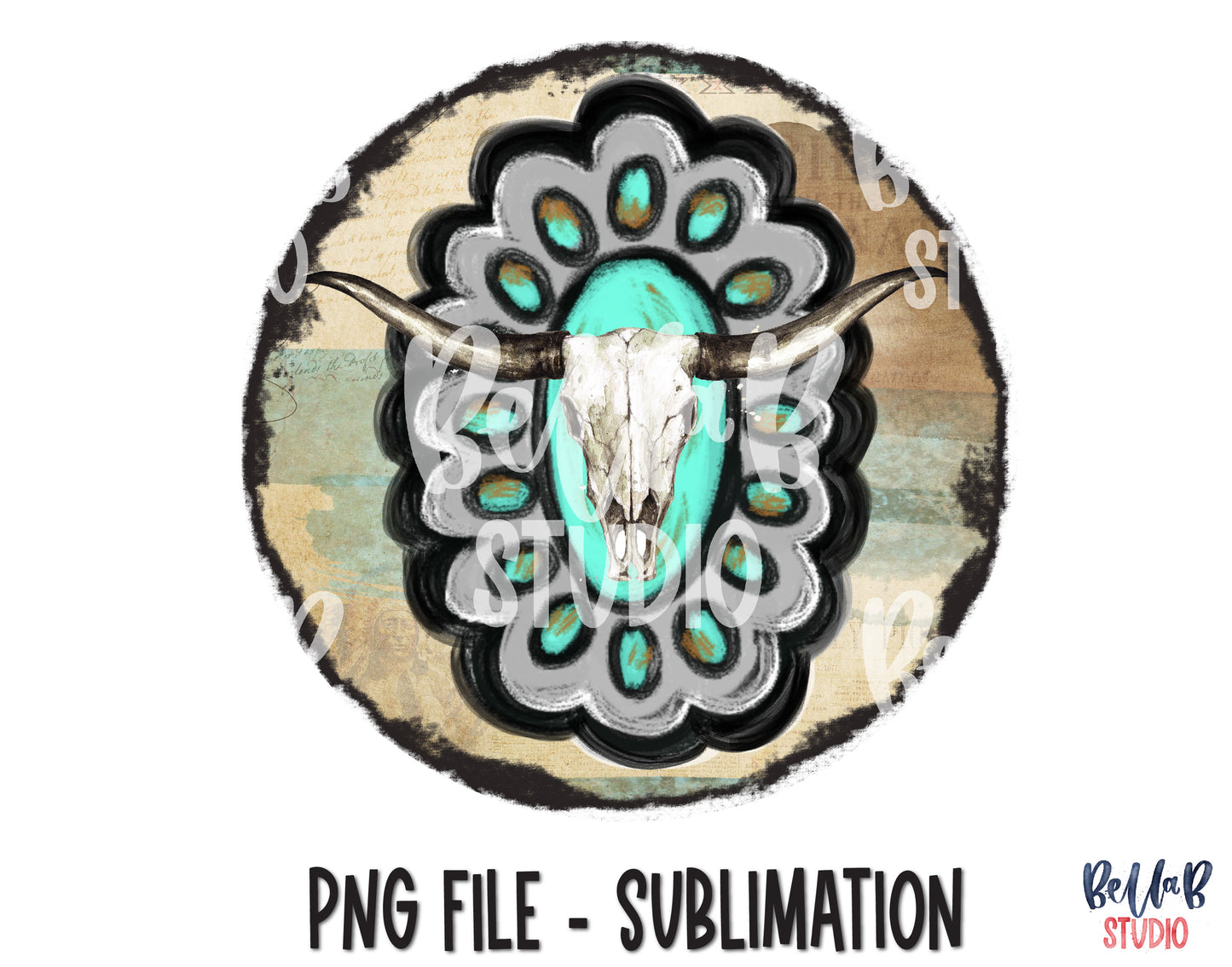 Southwestern Turquoise Rock and Skull Sublimation Design
