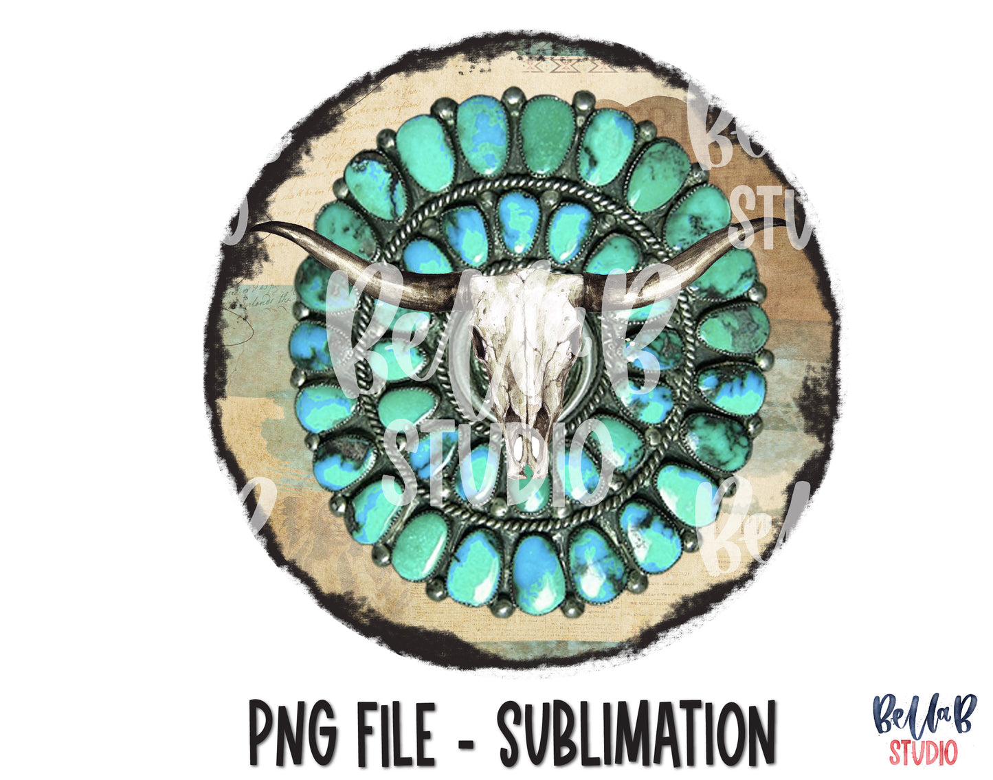 Southwestern Turquoise Rock and Skull Sublimation Design