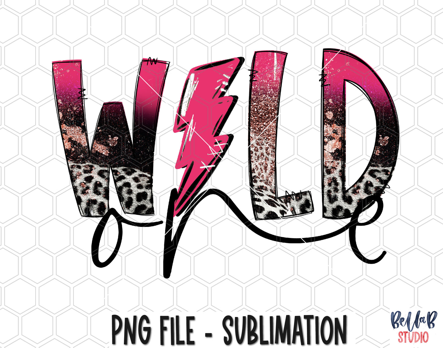 Hot Pink Wild One Lightning Bolt Sublimation Design