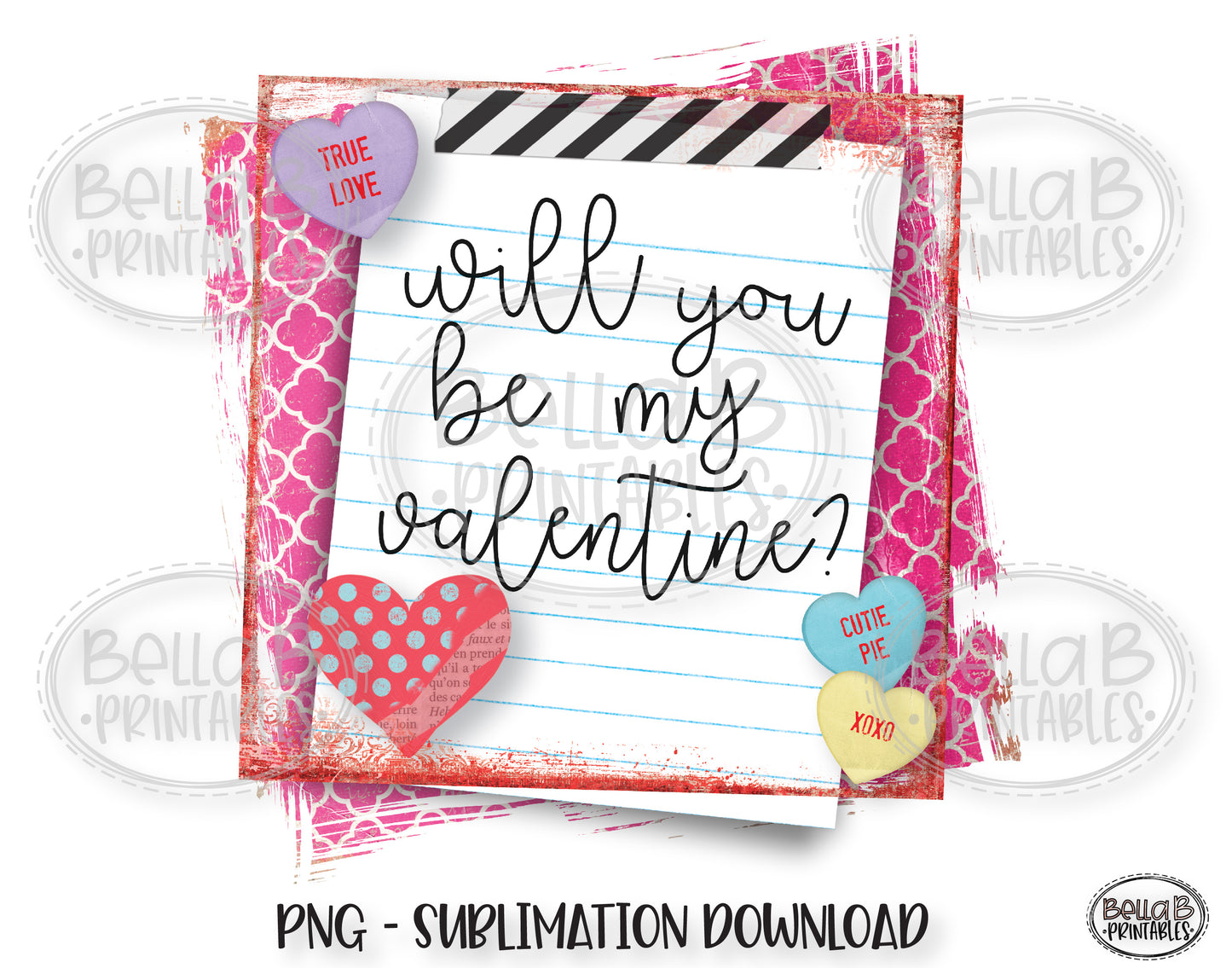 Will You Be My Valentine, Valentine's Day Sublimation Design, Kids, School Note