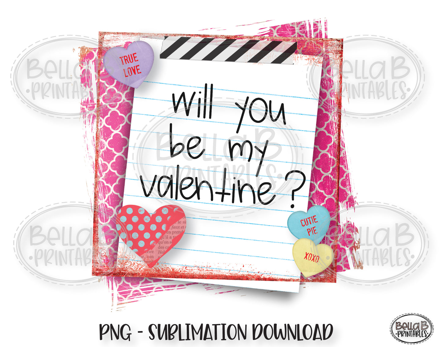 Will You Be My Valentine, Valentine's Day Sublimation Design, Kids, School Note