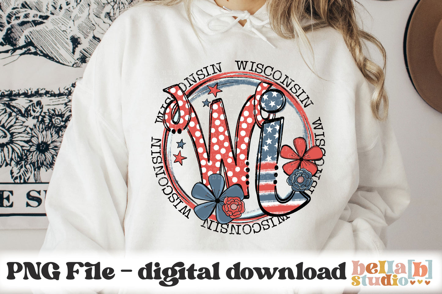 Wisconsin Retro Flowers PNG Design