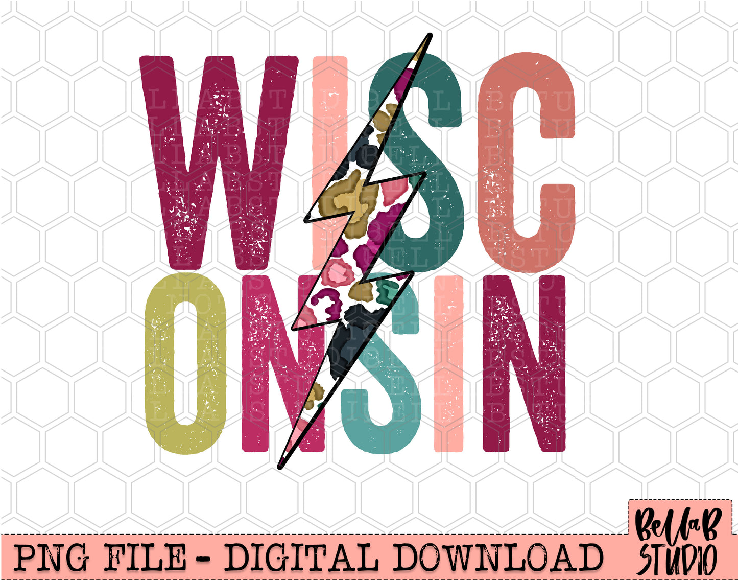 WISCONSIN Bright Leopard Bolt Sublimation Design