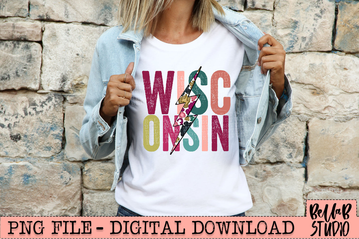 WISCONSIN Bright Leopard Bolt Sublimation Design